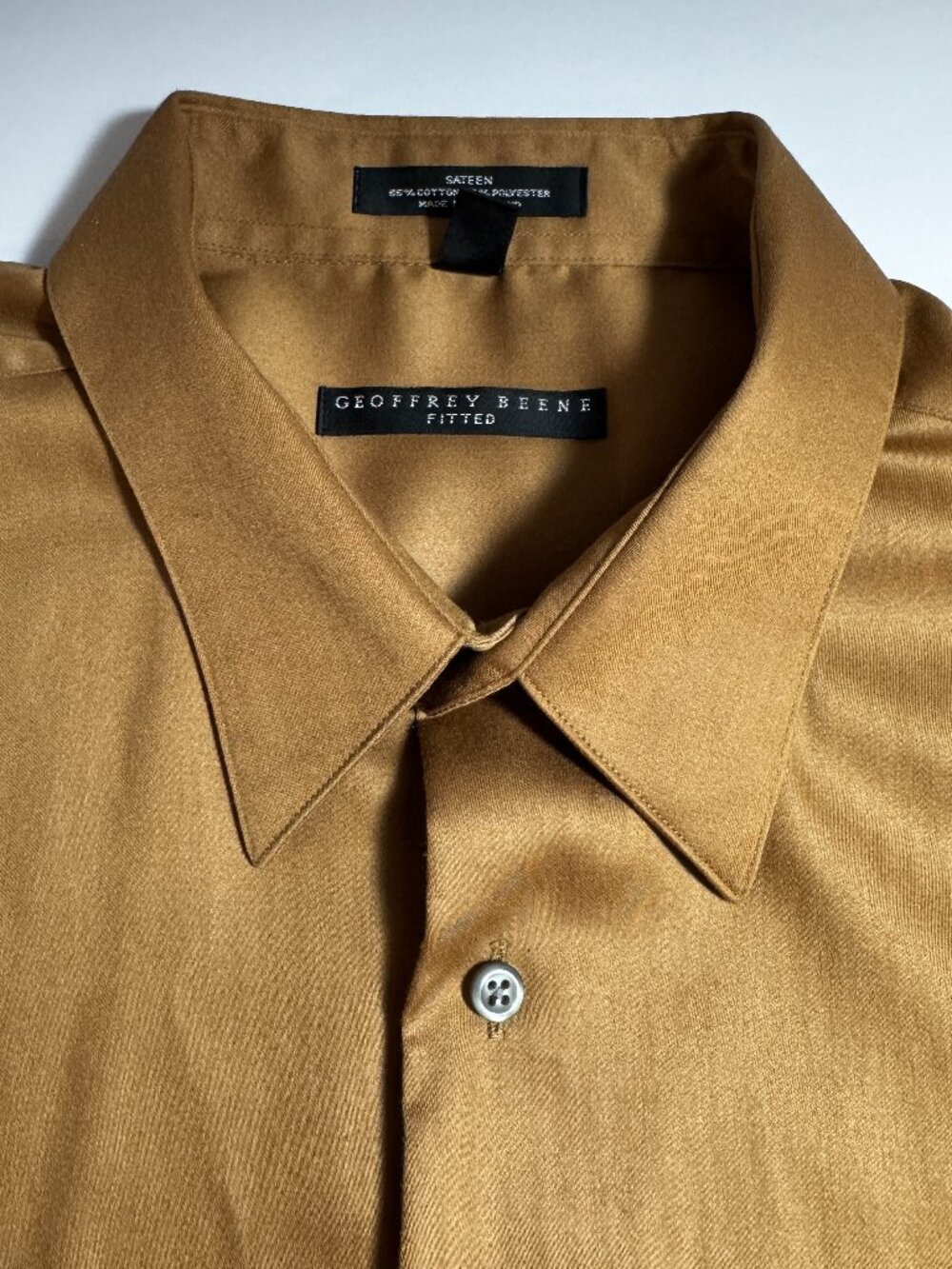 Geoffrey Beene Bronze Sateen Dress Shirt XL 17.5 34/35 Wrinkle Free Long Sleeve